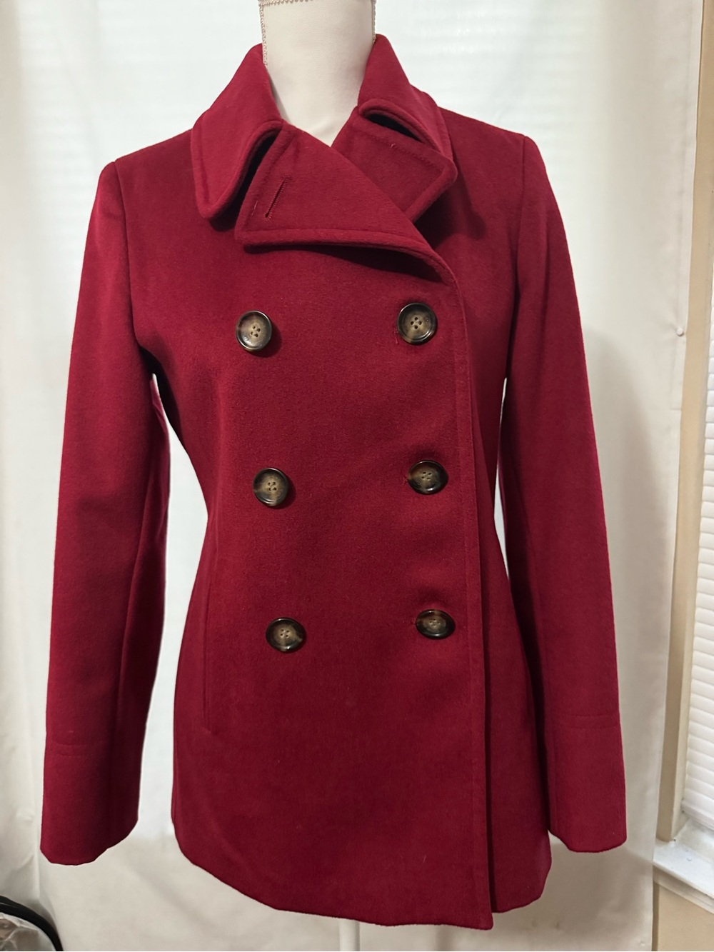 Calvin Klein Double-Breasted Pea Coat - Burgundy Red